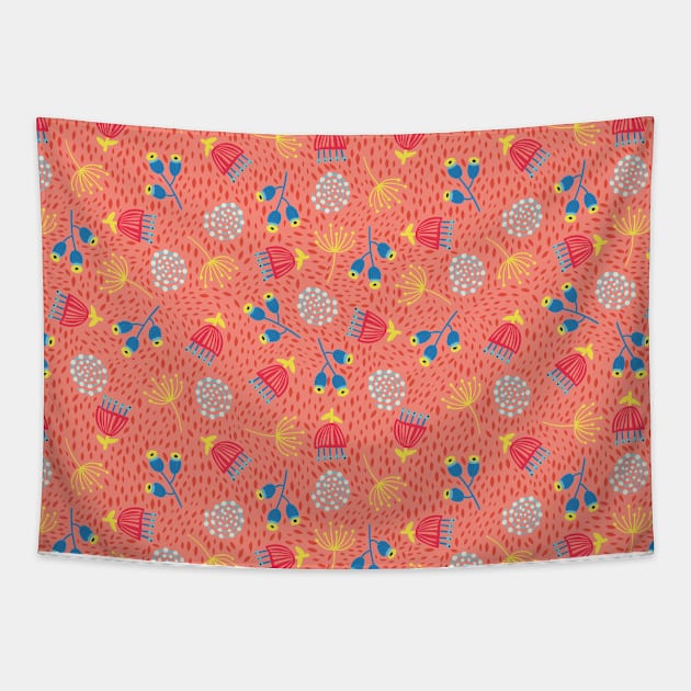 Red, blue, and yellow Scandinavian style flowers Tapestry by Sandra Hutter Designs