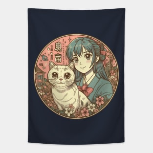 Japanese cat Retro anime neko Tapestry