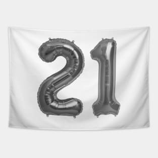 Silver Grey 21st Birthday Metallic Helium Balloons Numbers Tapestry