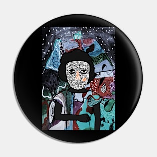 Experience Melancholia - A FemaleMask NFT with DoodleEye Color and Mystery NightGlyph Background Pin