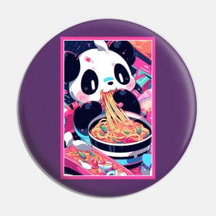 Anime Cute Panda eating Ramen | Cute Anime Panda Kawaii Design Pin