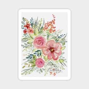 Modern Watercolor Happy Birthday Greeting Card Magnet