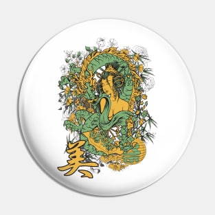 Geisha and Dragon Japanese Style Pin