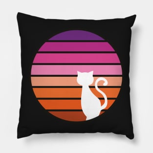 Cat watching sunset retro design (orange, pink, purple hues) Pillow