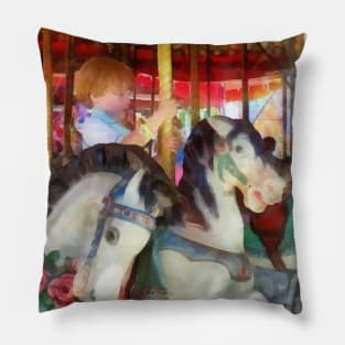 Carnival Midway - Little Boy on Carousel Pillow