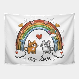 My Rainbow Cat is My Valentine Tapestry