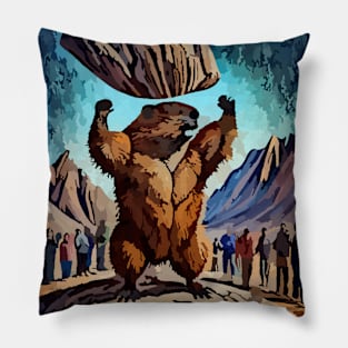 watercolor muscular groundhog Pillow