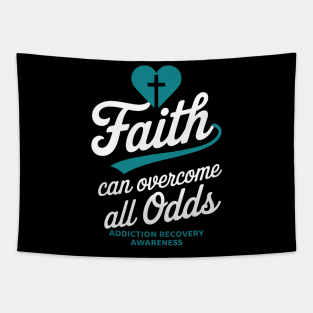 Addiction Recovery Awareness Christian Cross Teal Ribbon Tapestry