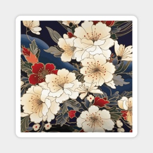 Cherry Blossoms Vintage Japanese Floral Kimono Pattern Magnet