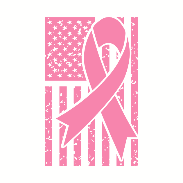 Breast Cancer Ribbon with American Flag by MonarchGraphics