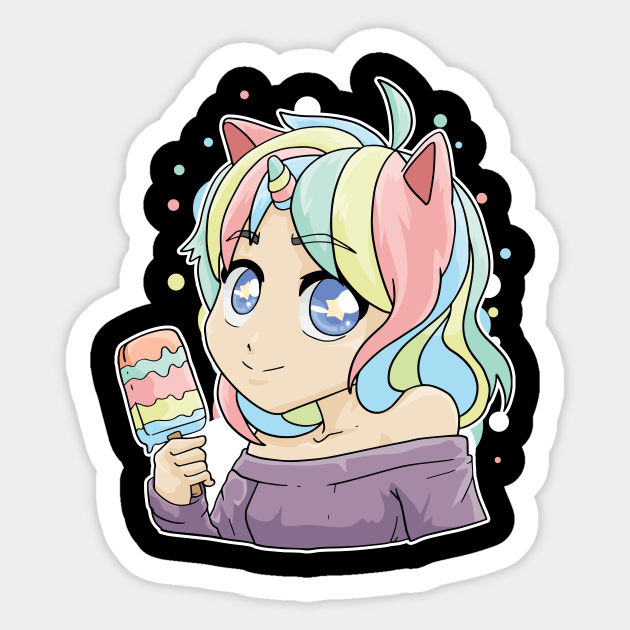 Anime Girl Unicorn Pastel Goth Menhera Kawaii - Pastel Goth - Sticker |  TeePublic