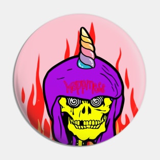 hellfire Unicorn Skull Brain Terminator Candy Unicorn Blast Surreal Pop Art Steam Punk Pin