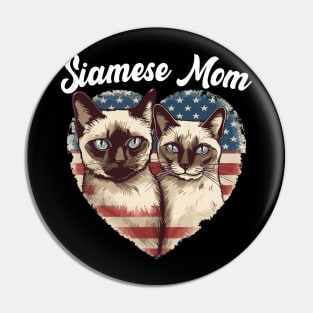 Cat Mom 4th of July Siamese Cat Heart Pin