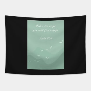 Under his wings you will find refuge | Christian bible verse artprint Tapestry