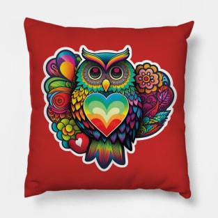 Groovy Psychedelic Owl in Red Pillow