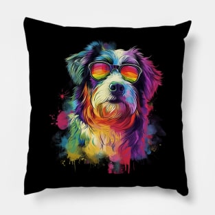 Colourful Cool Golden Doodle Dog with Sunglasses Pillow