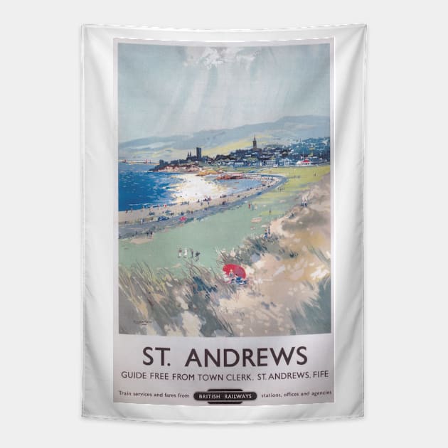 St Andrews, Scotland - BR, ScR - Vintage Railway Travel Poster - 1950s Tapestry by BASlade93