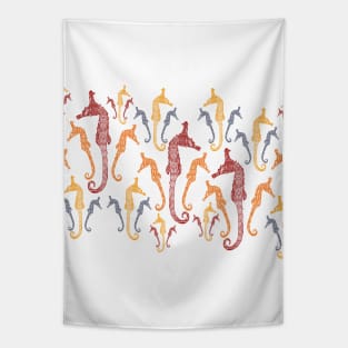 Polynesian Australian Aboriginal coloring Patterned Seahorses White default background Tapestry