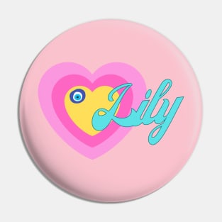 Lily in Colorful Heart Illustration Pin