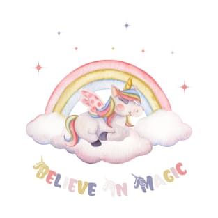 Believe In Magic Cute Unicorn With Stars T-Shirt