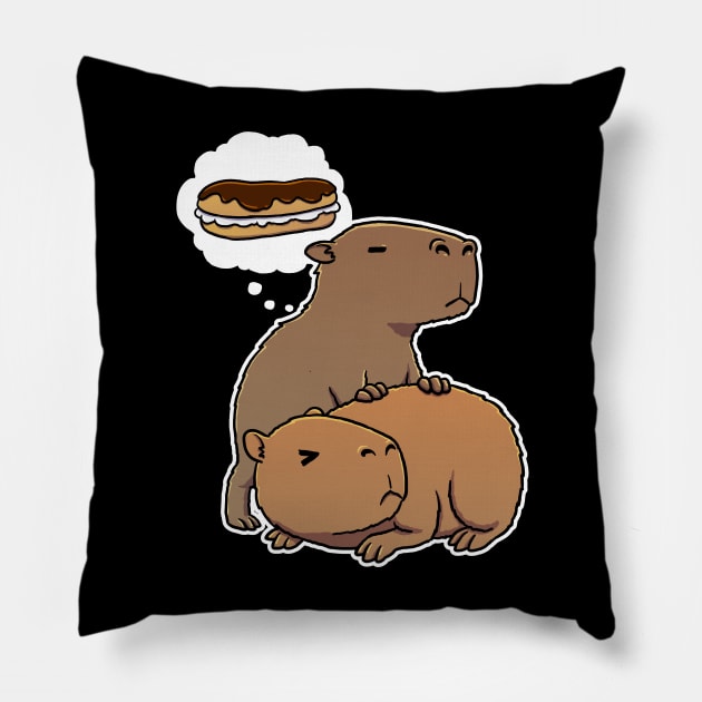 Capybara hungry for an Eclair Pastry Pillow by capydays