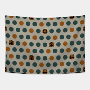 Polka Dots and Scattered Pumpkins - Halloween Pattern - Dark Colors Tapestry