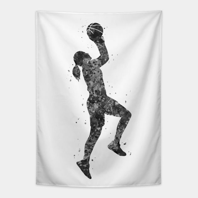 Basketball girl black and white Tapestry by Yahya Art