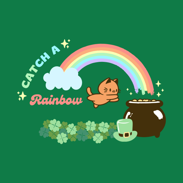 St Patrick's Day Catch a Rainbow Cute Cat by KittenMe Designs