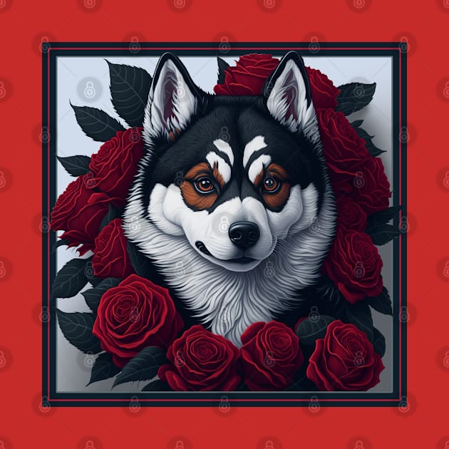 Alaskan Klee Kai red roses by xlhombat