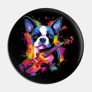 Boston Terrier Playing Violin Pin