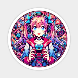 Blue eyes pink hair gamer girl Magnet