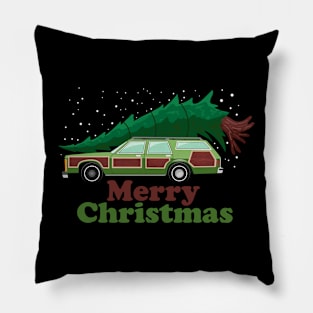 Merry Christmas vacation station wagon with tree Pillow