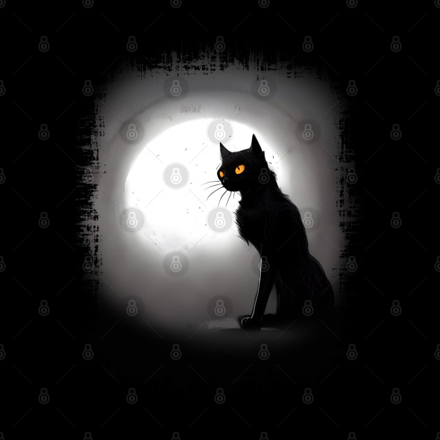 Mysterious black cat full moon indark atmosphere in a scary cemetery by Collagedream