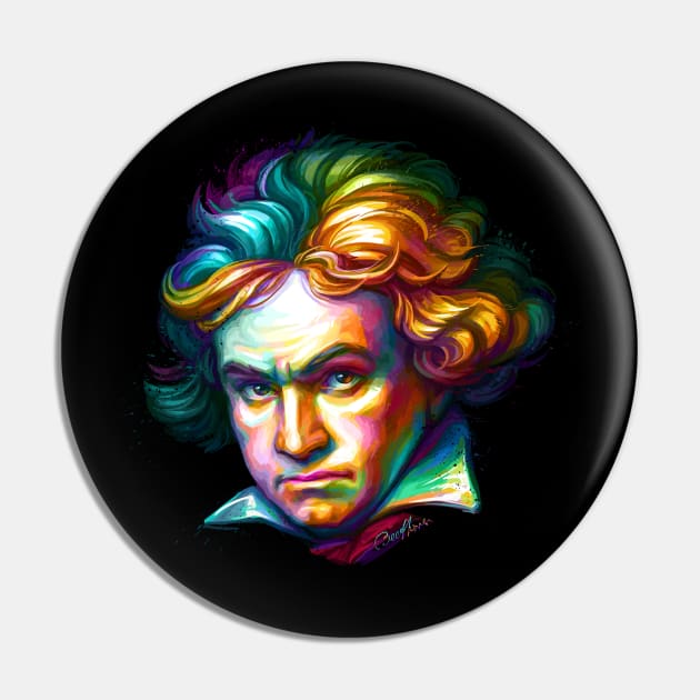 Ludwig van Beethoven Colorful Portrait Pin by stonemask