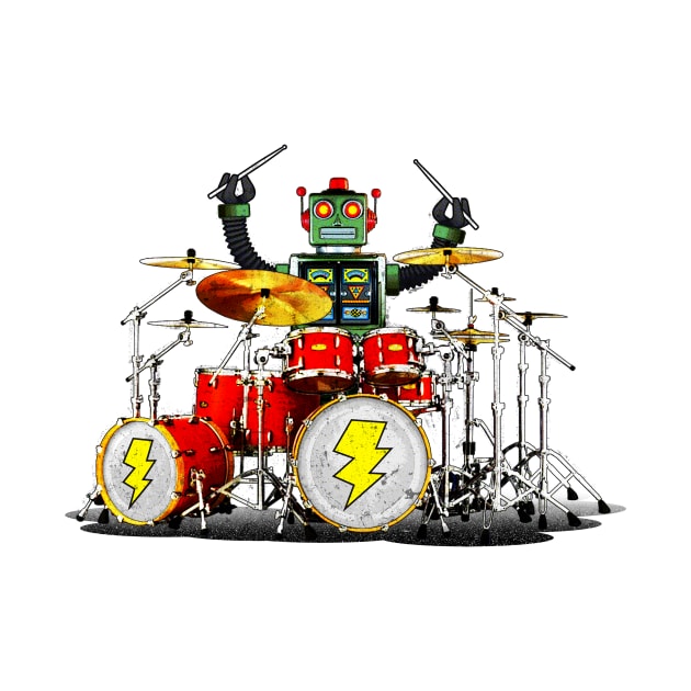 Cool Tees Drummer Robot Rock by COOLTEESCLUB