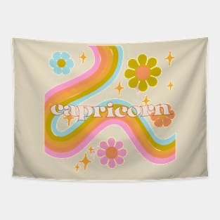 Capricorn 70s Rainbow with flower Tapestry