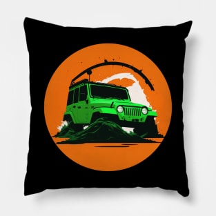 Jeep vehicle green orange design Pillow