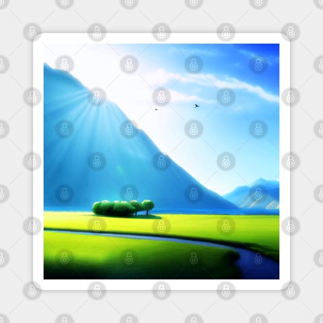 Summer Sun in the Hidden Mountain Valley Digital Art (MD23SMR012) Magnet by Maikell Designs