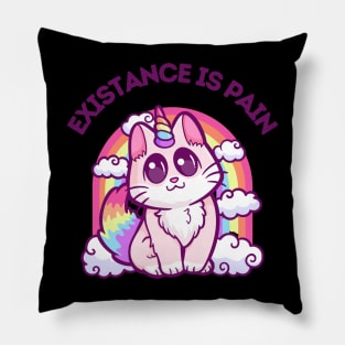 Existance Is Pain: Existential Whiskers Hilarious Cat with a Rainbow Twist Pillow