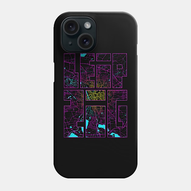 Leipzig, Germany City Map Typography - Neon Phone Case by deMAP Studio