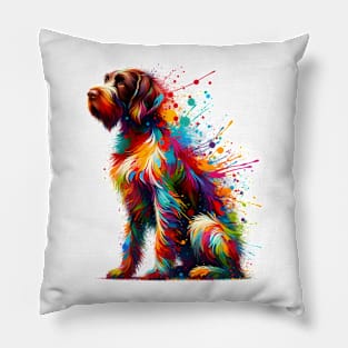 Vibrant Splash Art German Wirehaired Pointer Portrait Pillow