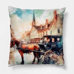 Artist illustration of an idealist town from the horse and buggy days. Pillow