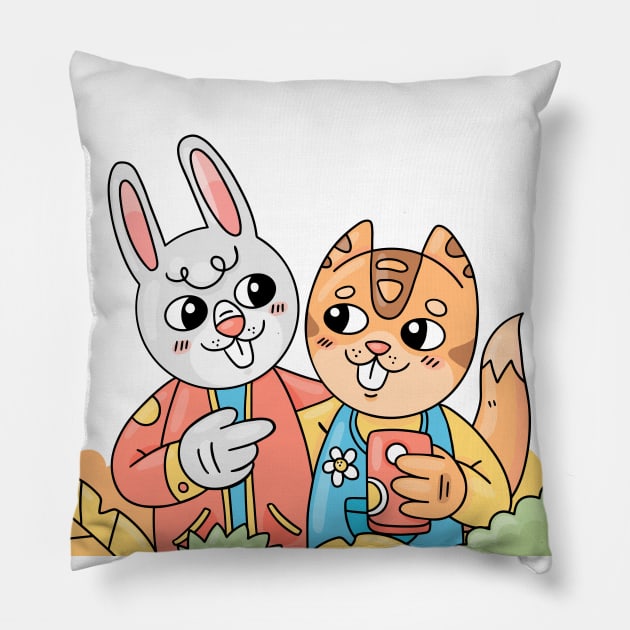 Rabbit Tiger Friend Pillow by Mako Design 