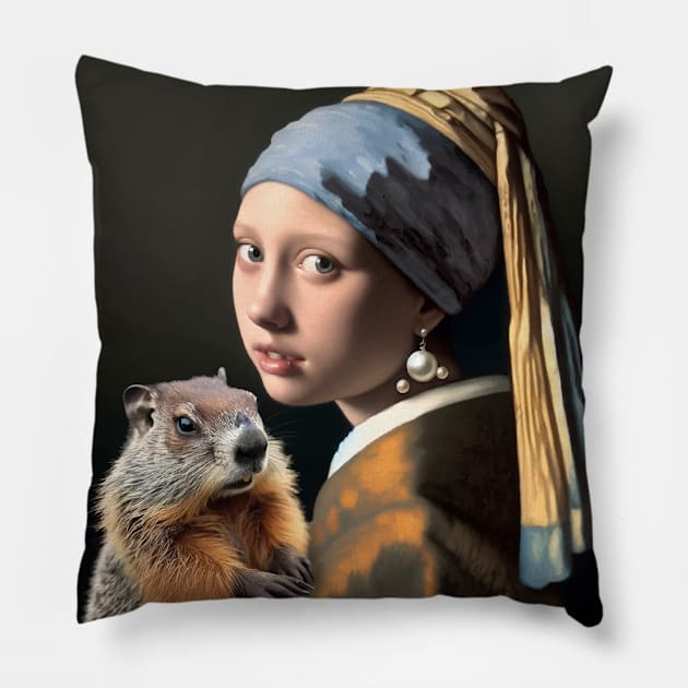 Pearl Earring & Groundhog Day Pillow by Edd Paint Something