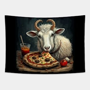 Funny sheep eating pizza gift ideas Tapestry