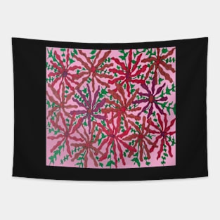 Bold Pink and Orange Flowers on Pink Background Tapestry