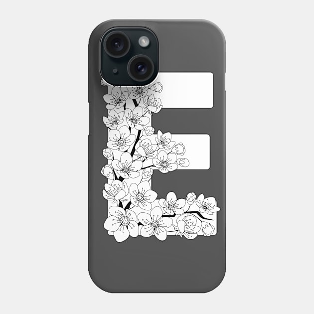 Monochrome capital letter E patterned with sakura twig Phone Case by Alina