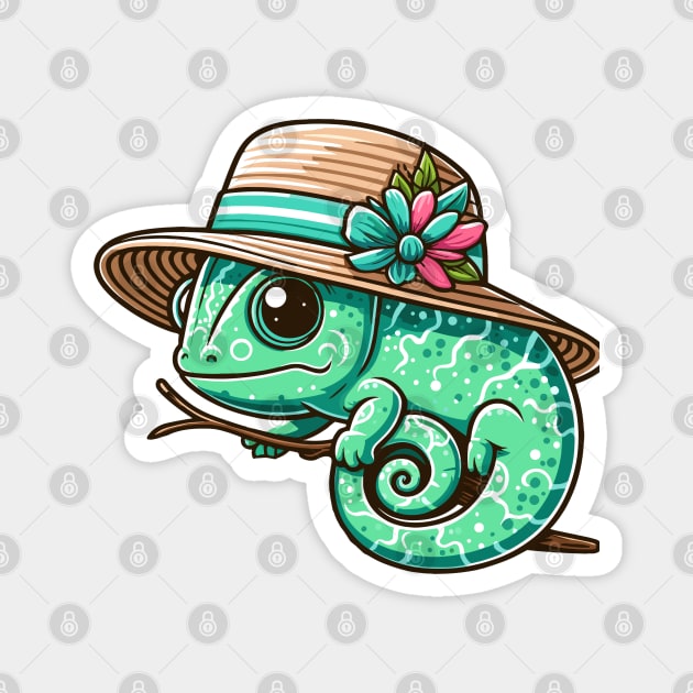 Stylish Chameleon with Hat Magnet by CreativeArtss