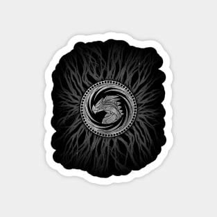 Dragon Coin and Roots - Grayscale on Dark Magnet