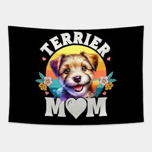 Colorful Terrier Mom Retro Sunset Dog Lover Tapestry